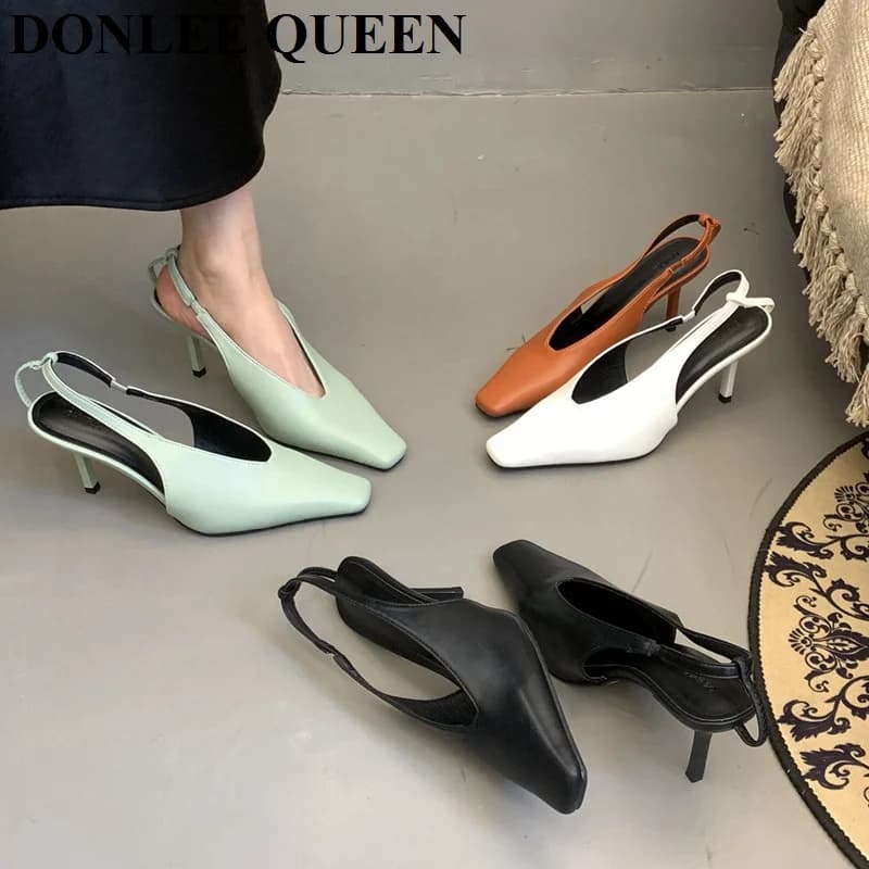 Sandales de printemps à talons hauts et fins pour femmes, escarpins à bout carré, chaussures peu pro