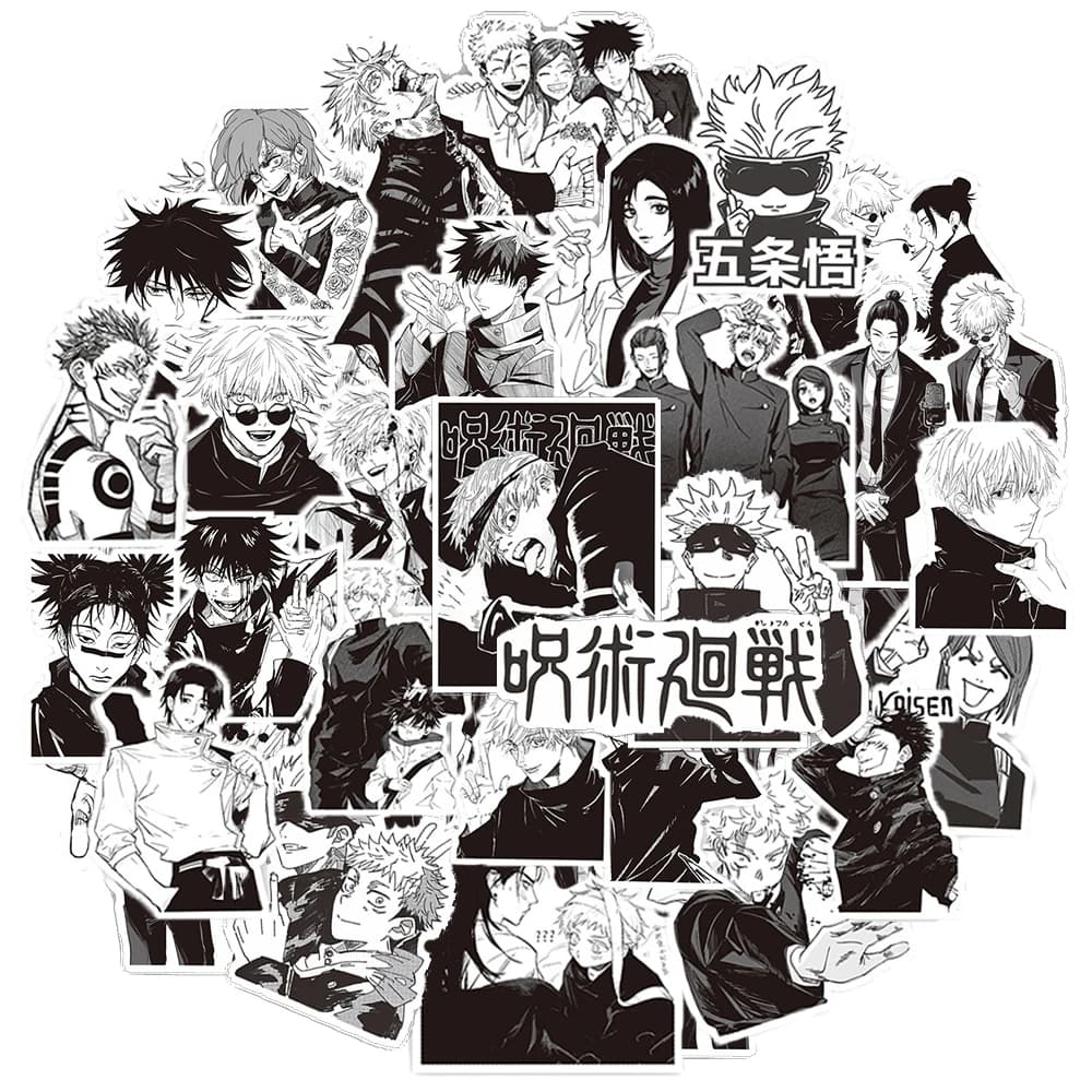 10/30/65 pièces noir blanc Jujutsu Kaisen Anime autocollants Cool Satoru Gojo dessin animé décalcoma