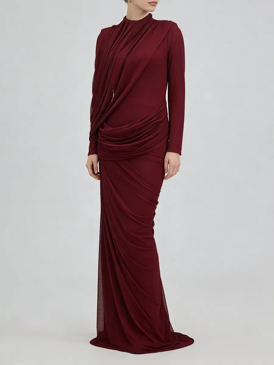 TWOTWINSTYLE Robes pour femmes, design amincissant à plis, style tendance, col montant, manches long