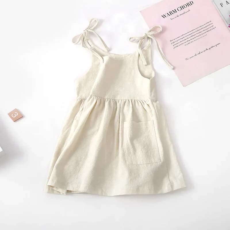 Robe d'été en coton solide pour petites filles, sans manches, pour enfants, vêtements à la mode pour