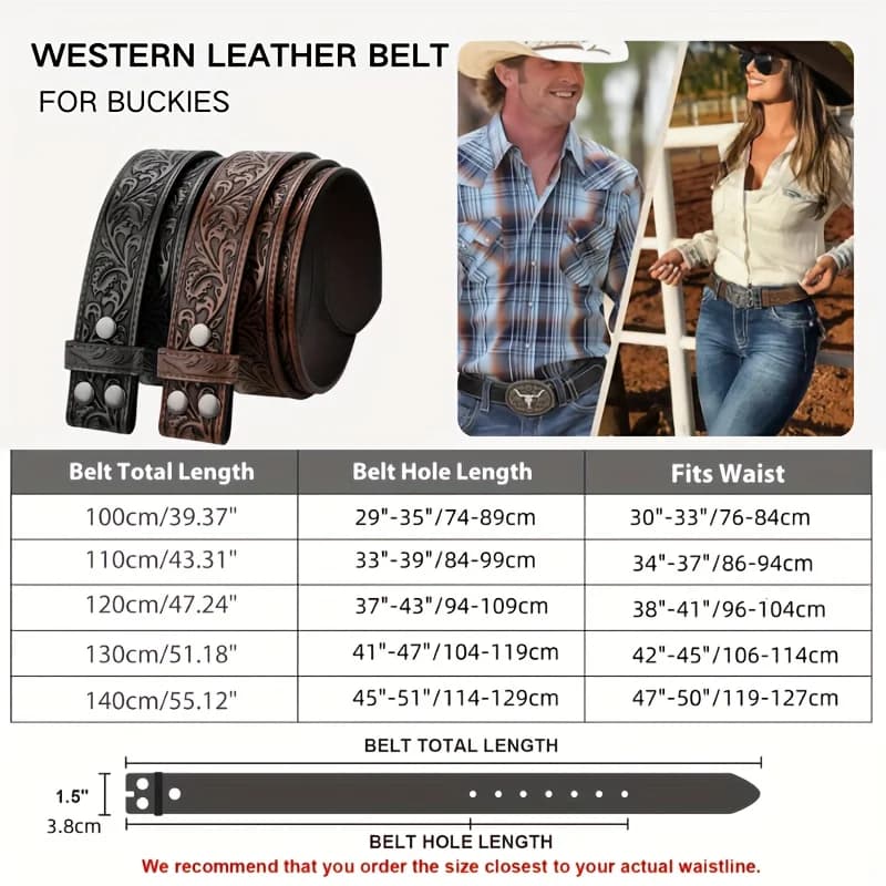 Ceinture fendue en cuir véritable – Emballage 1/2, Design occidental – Convient aux hommes et aux fe