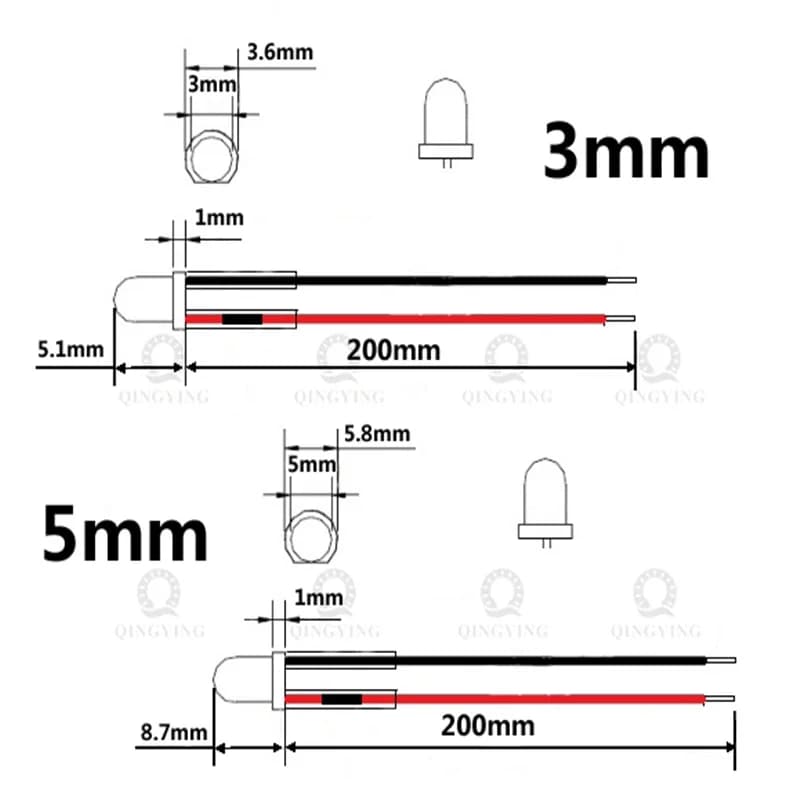 Diodes LED transparentes à l'eau, 50 pièces, 3V 5V 12V 24V DC 3mm 5mm, rouge/vert/bleu/jaune/UV/Oran