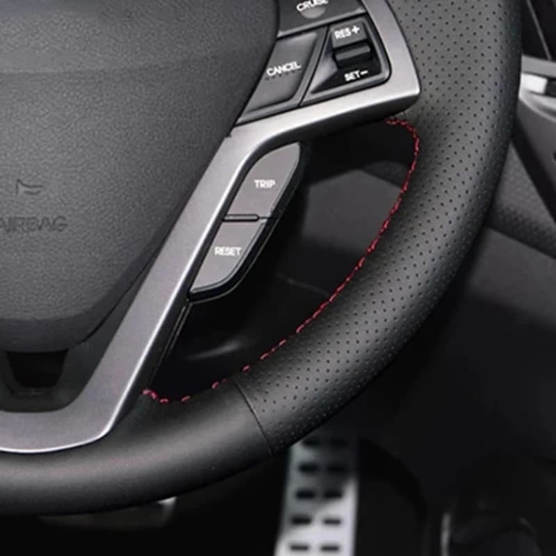 Housse de volant de voiture tressée en cuir artificiel, couture à la main, antidérapante, pour Hyund