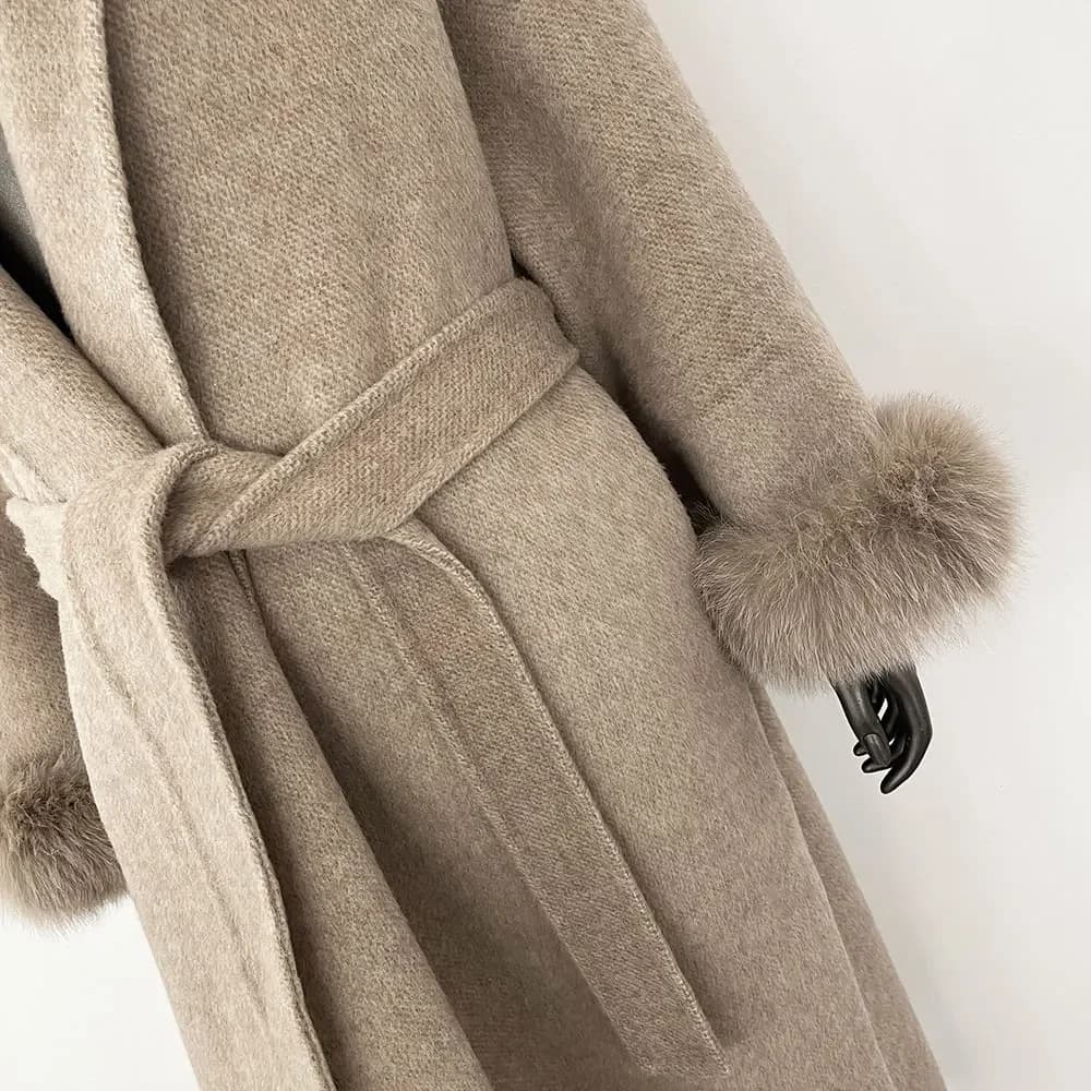 Tempérament d'hiver manteau en laine véritable court et Long poignets amovibles veste en fourrure de