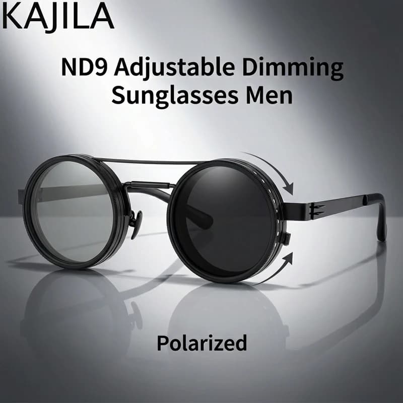 Lunettes de soleil polarisées rondes Steampunk ND9 à gradation réglable pour hommes 2026 Marque de l
