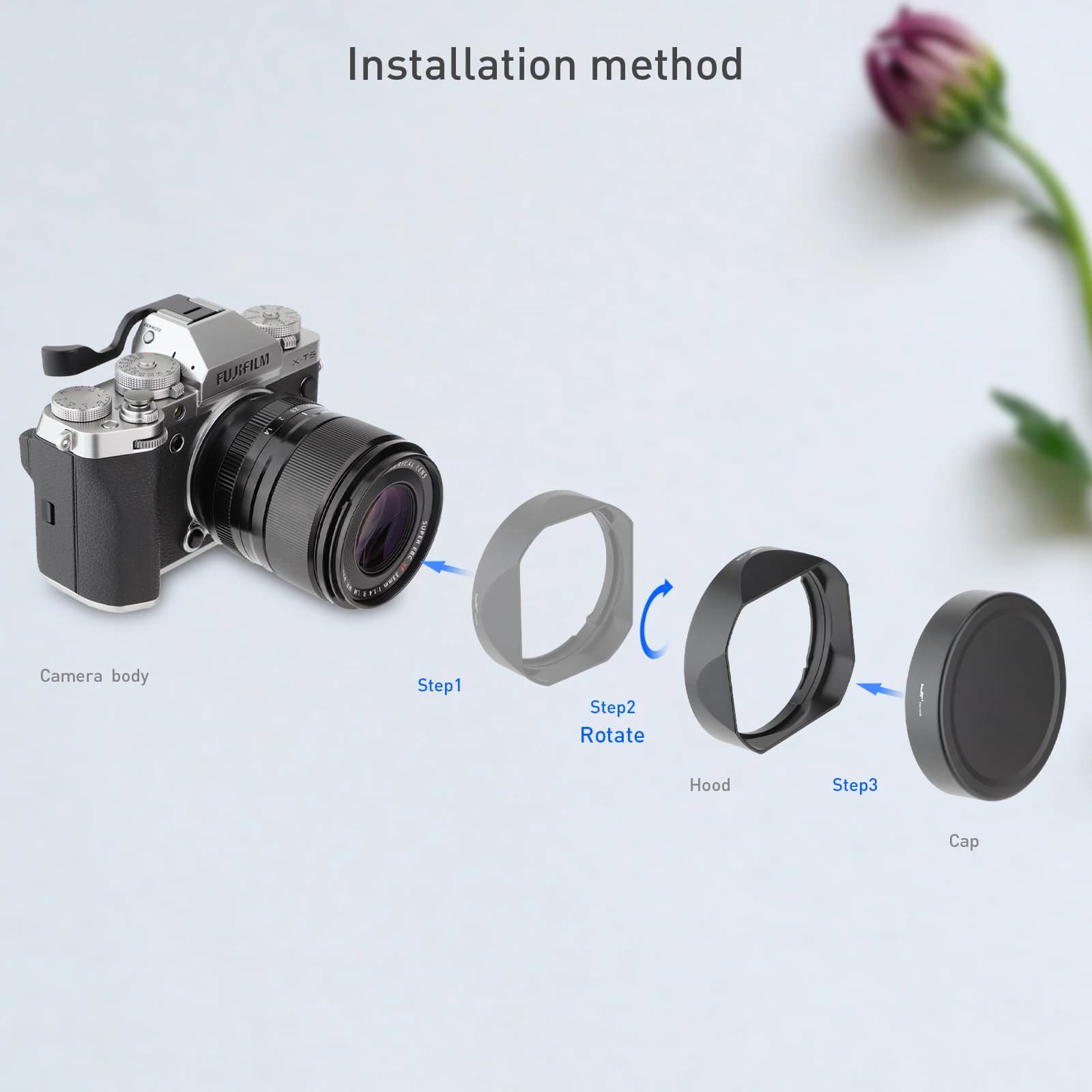 Haoge – pare-soleil carré en métal à baïonnette pour objectif Fujifilm XF33mm F1.4 R WR, pare-soleil