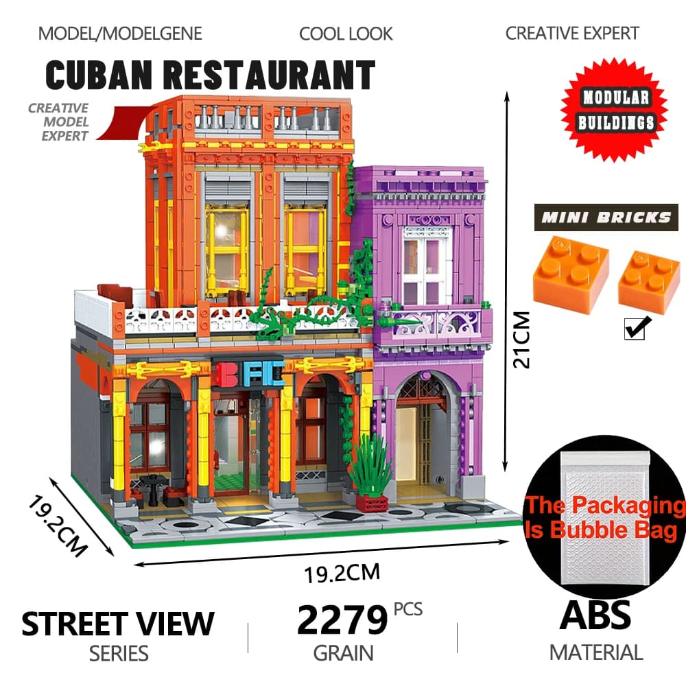 【MINI Bricks】Cafe Havana Shining House, blocs de construction, modèle de vue sur la rue, décoration 