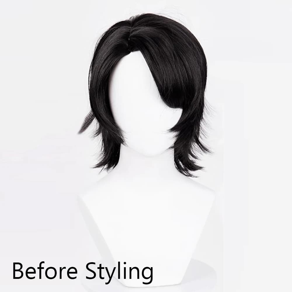 Perruque synthétique courte et lisse noire moelleuse pour hommes, perruque de Cosplay de jeu animé r