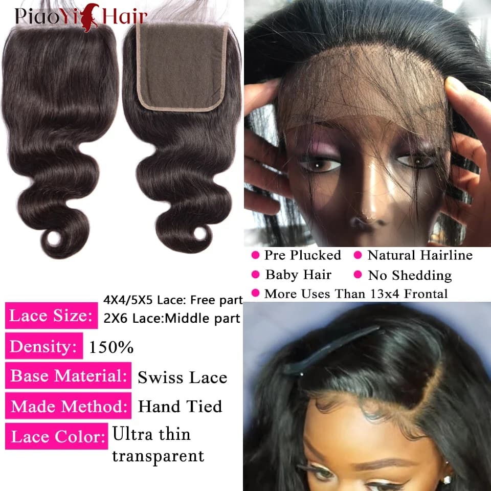 Paquets de vague de corps 100% cheveux humains avec fermeture 4x 4/5x5 20 22 24 pouces paquets d'ext