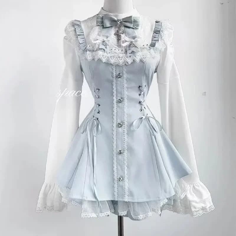 Robe gothique Lolita d'automne 2025, avec nœud noir, cœur doux, robe courte élégante à manches longu