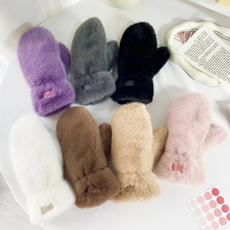 Gants d'hiver en fausse fourrure de lapin pour femmes, coupe-vent, peluche épaisse et chaude, en cac