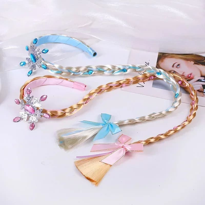 Perruque la reine des neiges tressée princesse bandeau fille Elsa flocon de neige bleu rose bandeau 