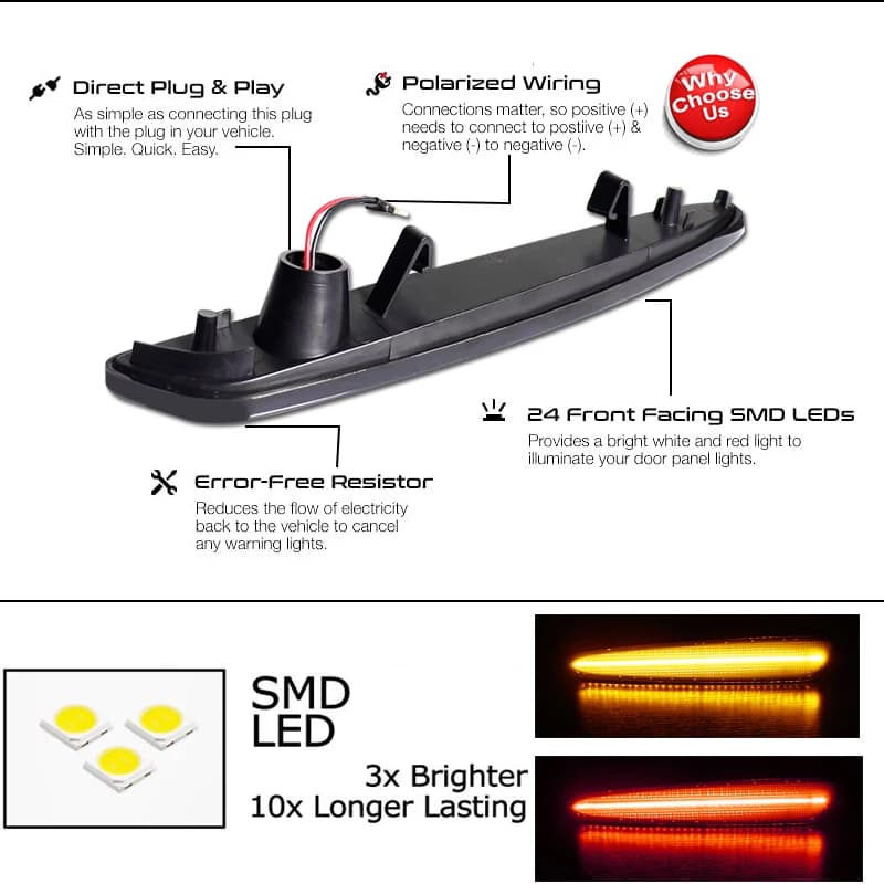 Pour Chevrolet Chevy Corvette C6 2005-2013 feu de position latéral LED complet avant arrière ambre r