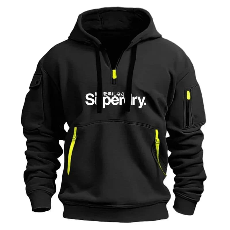 Sweat à capuche chaud pour hommes, Long, quotidien, extérieur, multi-poches, fermeture éclair, confo