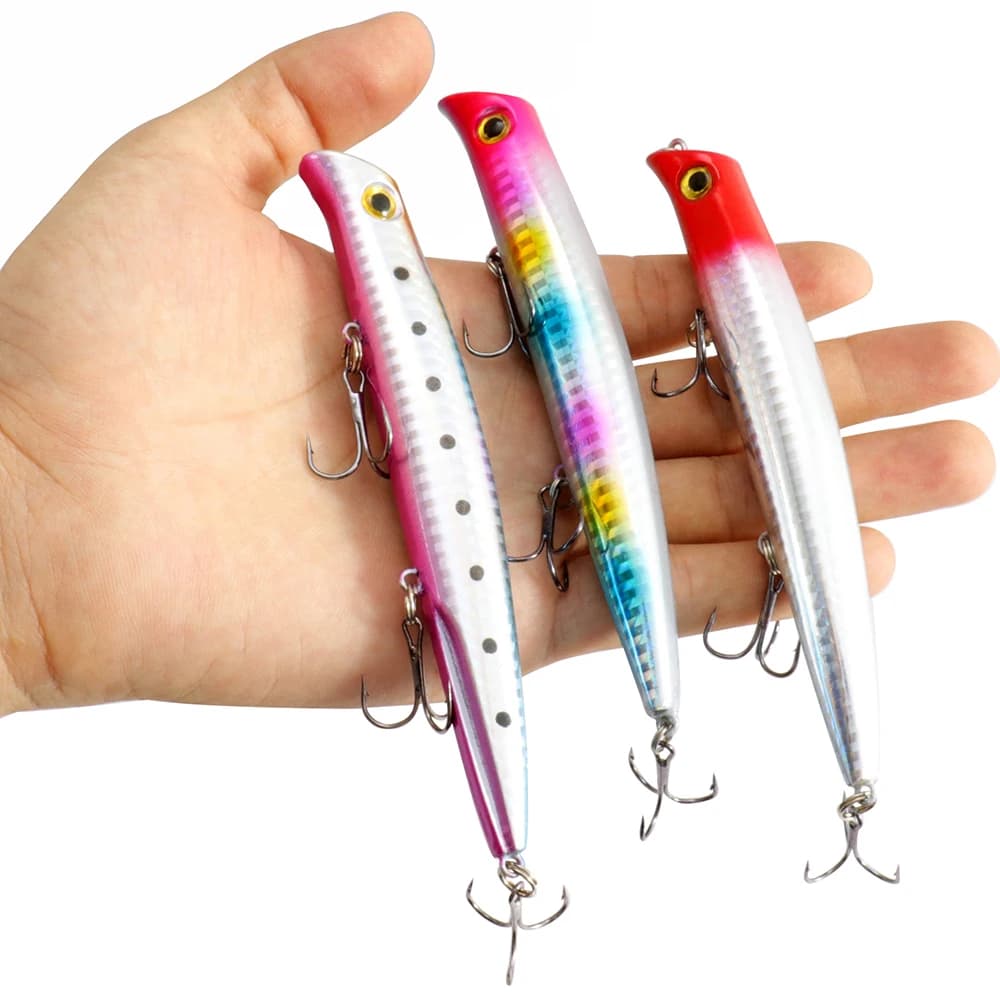 Topwater Popper leurre de pêche flottant 12.8 cm 15g 3 hameçons triples Wobbler plastique dur appât 
