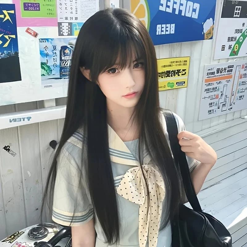 Perruque synthétique mode 26 pouces - cheveux longs et raides noirs - cheveux cosplay Halloween - pe