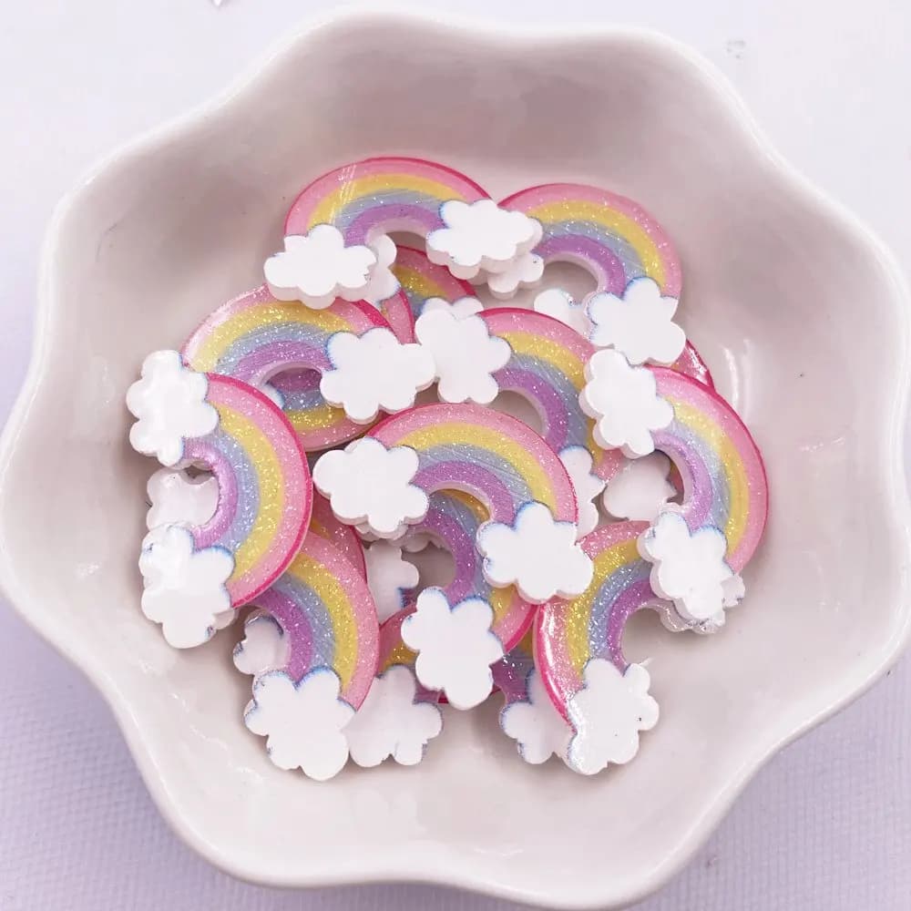 Feuille acrylique à dos plat, 20 pièces, Mini nuage arc-en-ciel à paillettes colorées, motif Miniatu