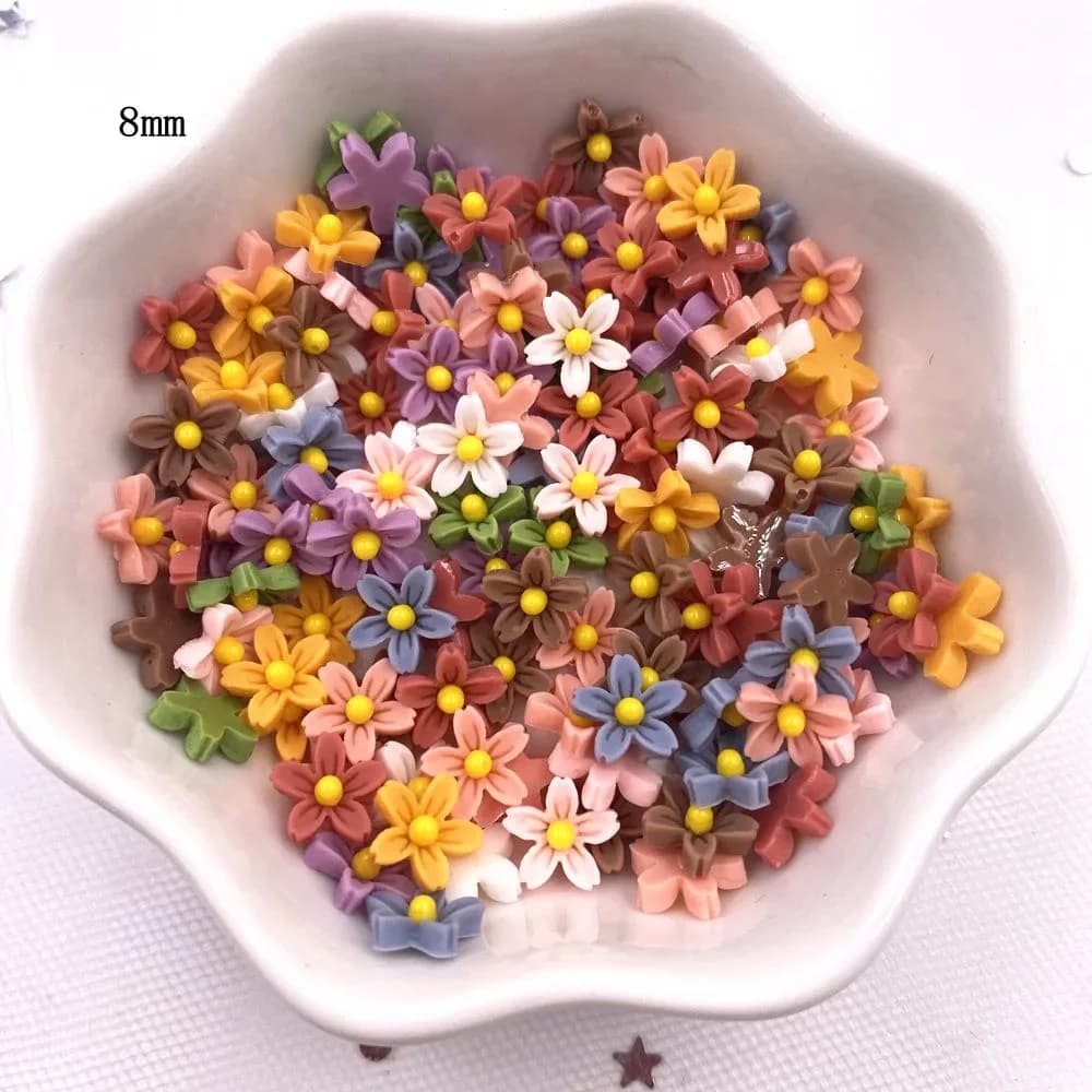 100 pièces 8mm résine 3D coloré Mini fleur gemmes Flatback Figurines Scrapbook mariage Applique Nail