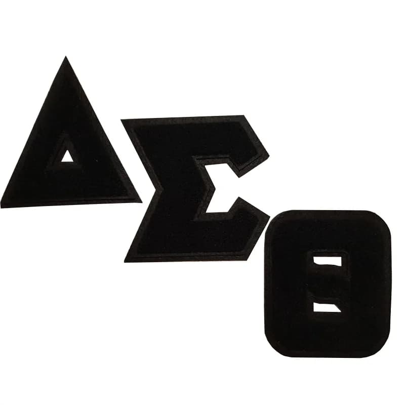 Patch thermocollant en chenille Delta Sigma Theta, lettres grecques, 5 pouces de hauteur, noir sur n