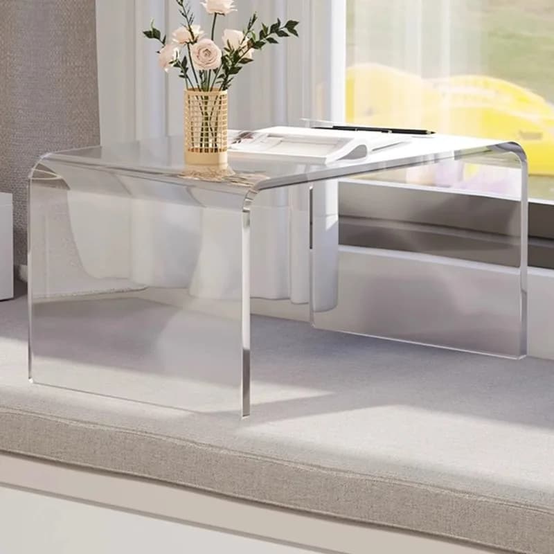 ‌ Table centrale en acrylique polyvalente, Table basse industrielle transparente avec cadre en métal