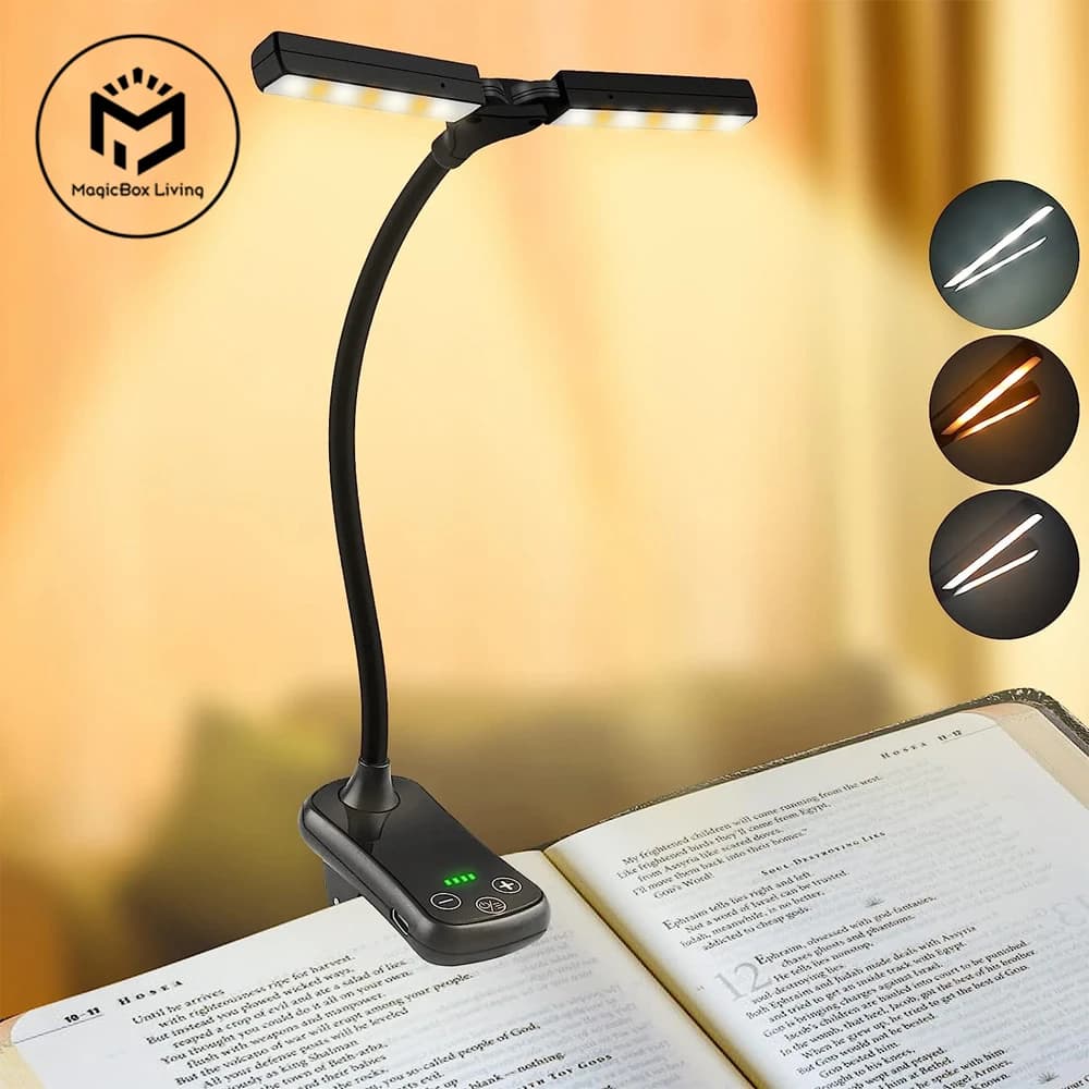 14 LED Clip sur livre lumière 3 couleurs 8 luminosité Usb Rechargeable veilleuse Portable lampe de l