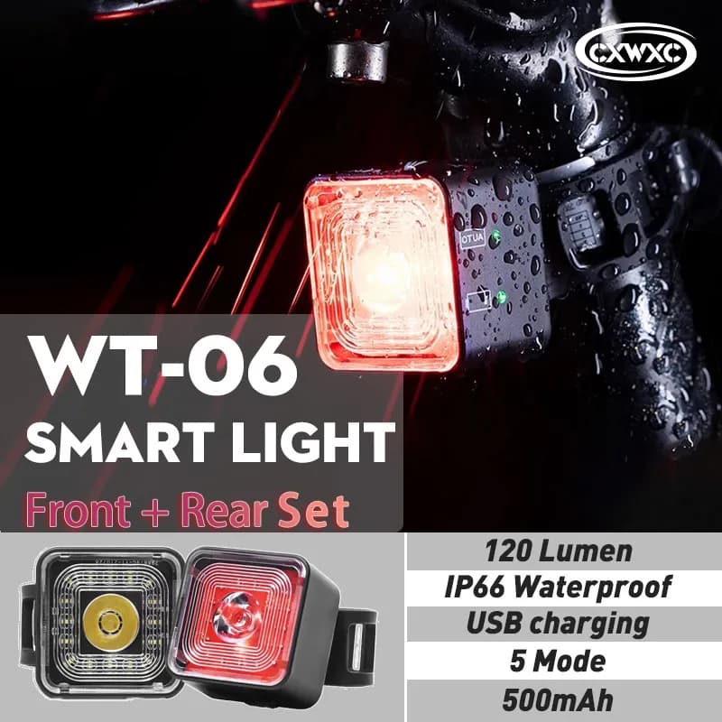 WT06 feu stop de vélo intelligent feu arrière 120 Lumen IP66 étanche phare et feu arrière ensembles 