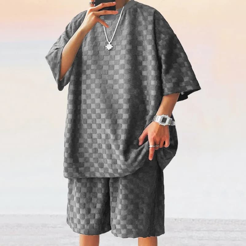 Ensemble échiquier à carreaux pour hommes, sports et loisirs, été, européen et américain, respirant,