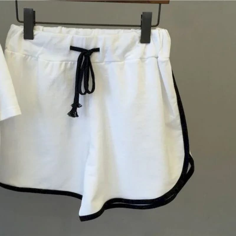 T-shirt manches courtes col en v pour femmes, ensemble 2 pièces, décontracté, mode coréenne, harajuk