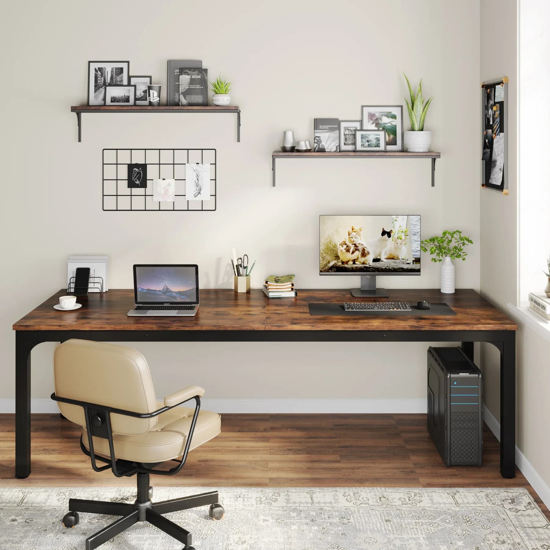 Tribesigns Bureau d'ordinateur extra long de 78,7 pouces Bureau pour 2 personnes, bureau double long