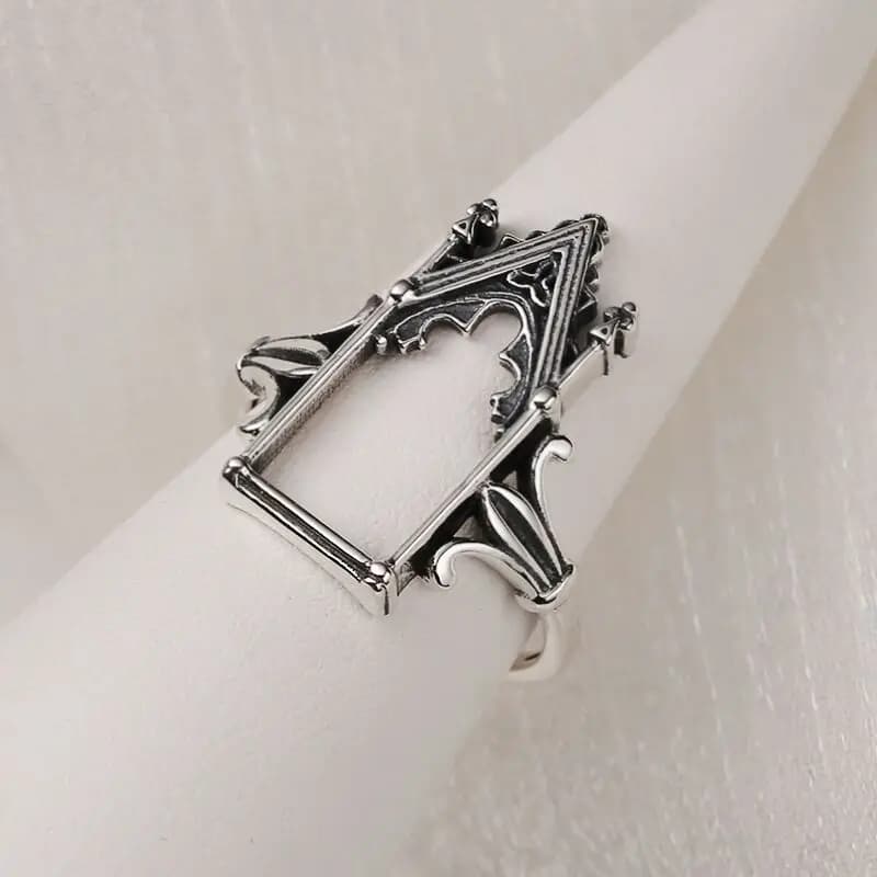 Château en argent sterling 925 ​ Bagues réglables pour femmes, bijoux de fiançailles, de mariage, de