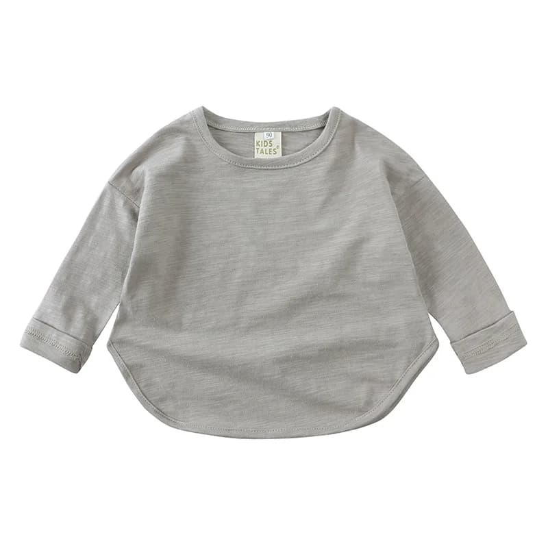 T-shirt à manches longues et col rond pour bébé garçon et fille, en coton, simple et décontracté, un