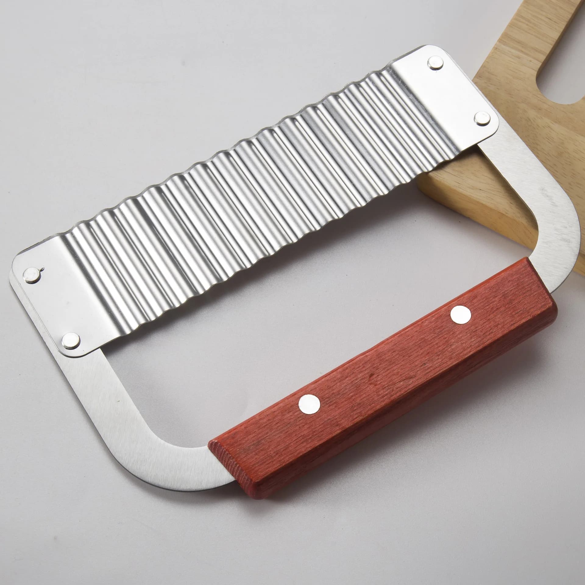 Couteau ondulé avec manche en bois en acier inoxydable, couteau à pommes de terre en dents de loup, 