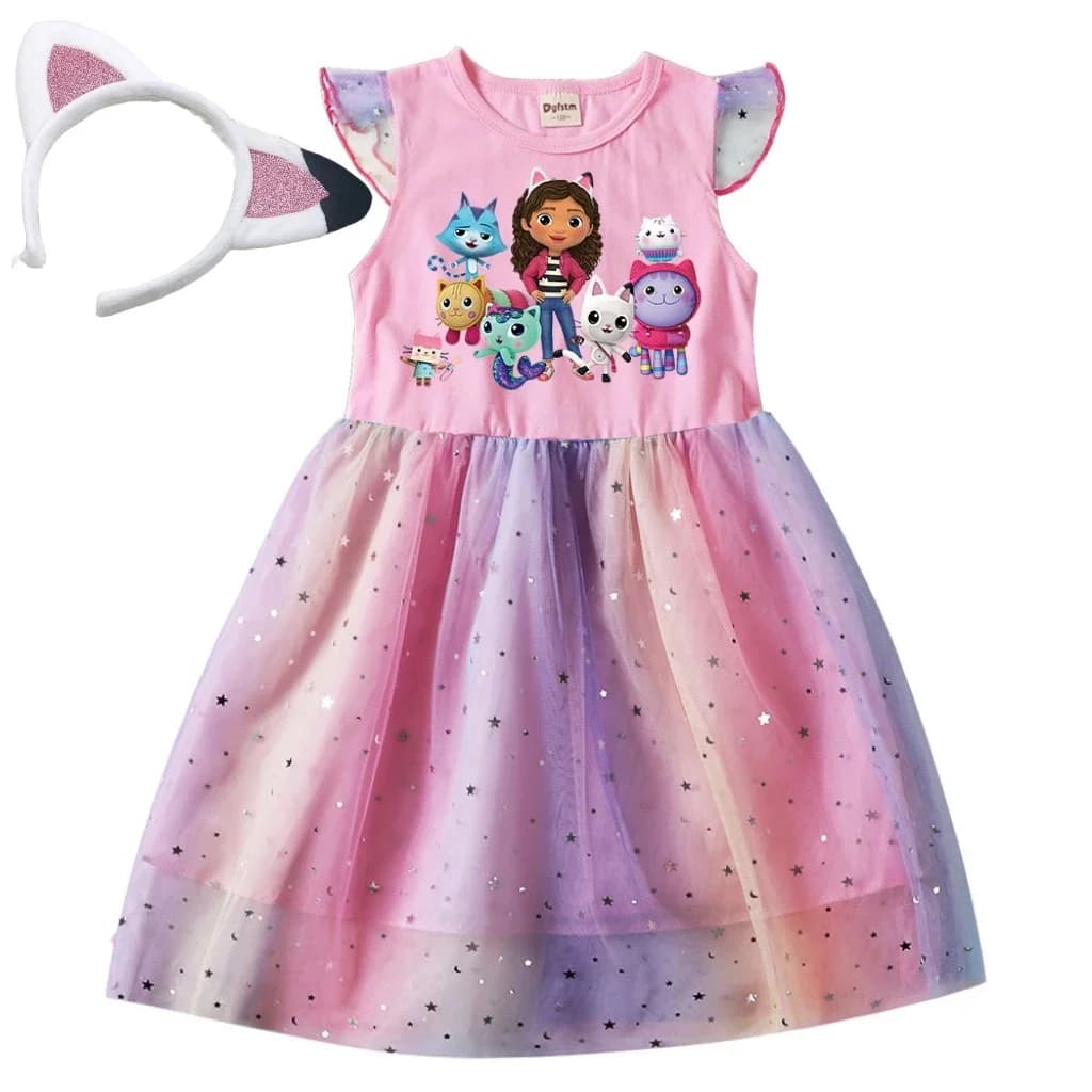 Robe de princesse en maille pour petites filles, tenue de princesse à paillettes et étoiles, jupe à 