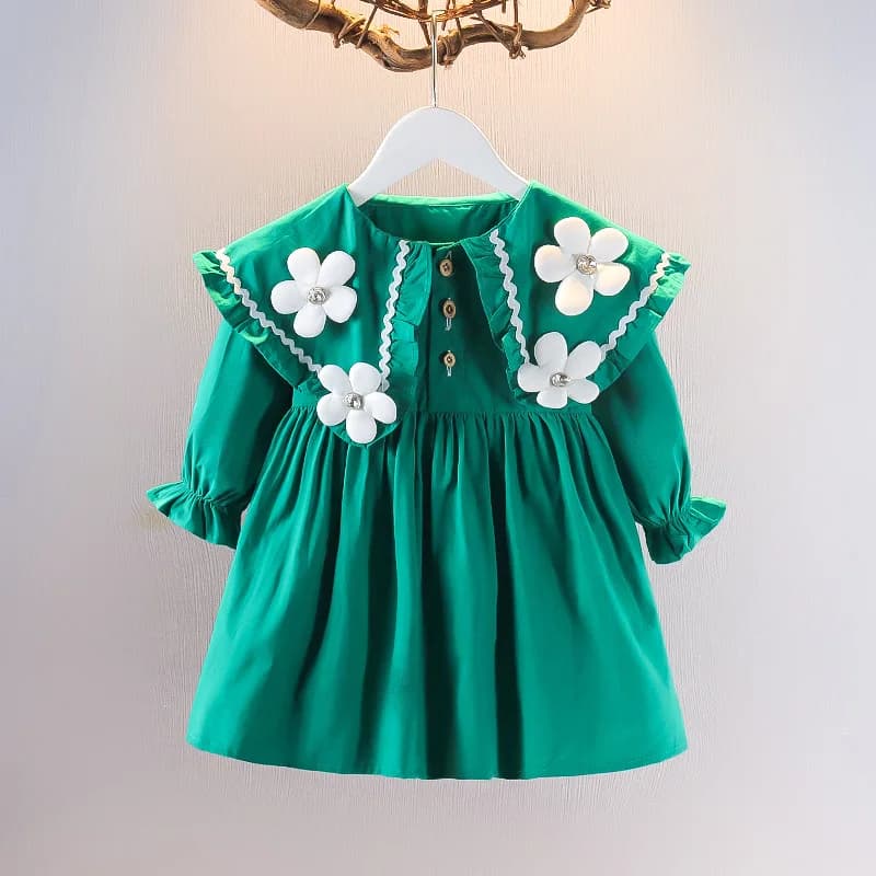 Robe version coréenne pour enfants printemps et automne mode fille pur coton fleur poupée cou robe i