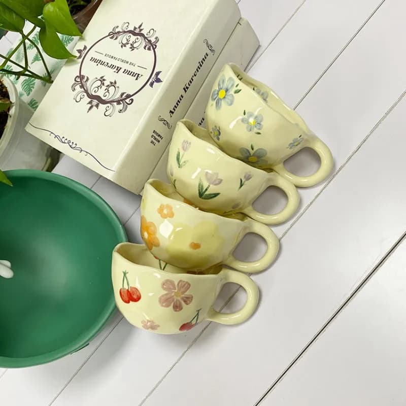 Tasses en céramique tasses à café pincées à la main fleur irrégulière tasse de thé au lait ins style