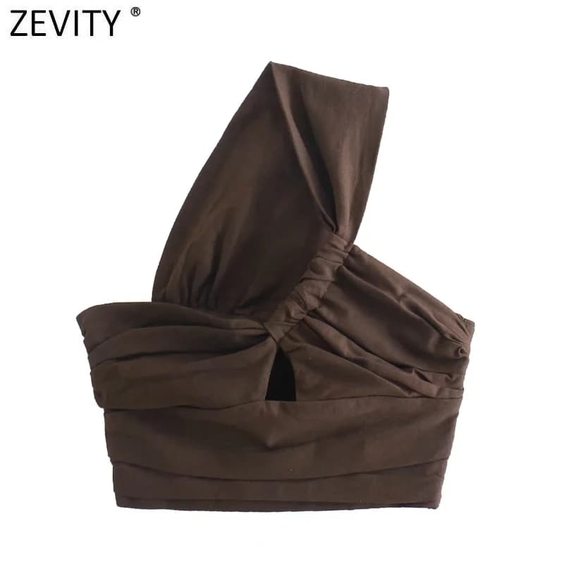 Zevity-Chemisier à Smocks en Lin Noué pour Femme, Chemise Courte Chic Plissée avec Fermeture Éclair 