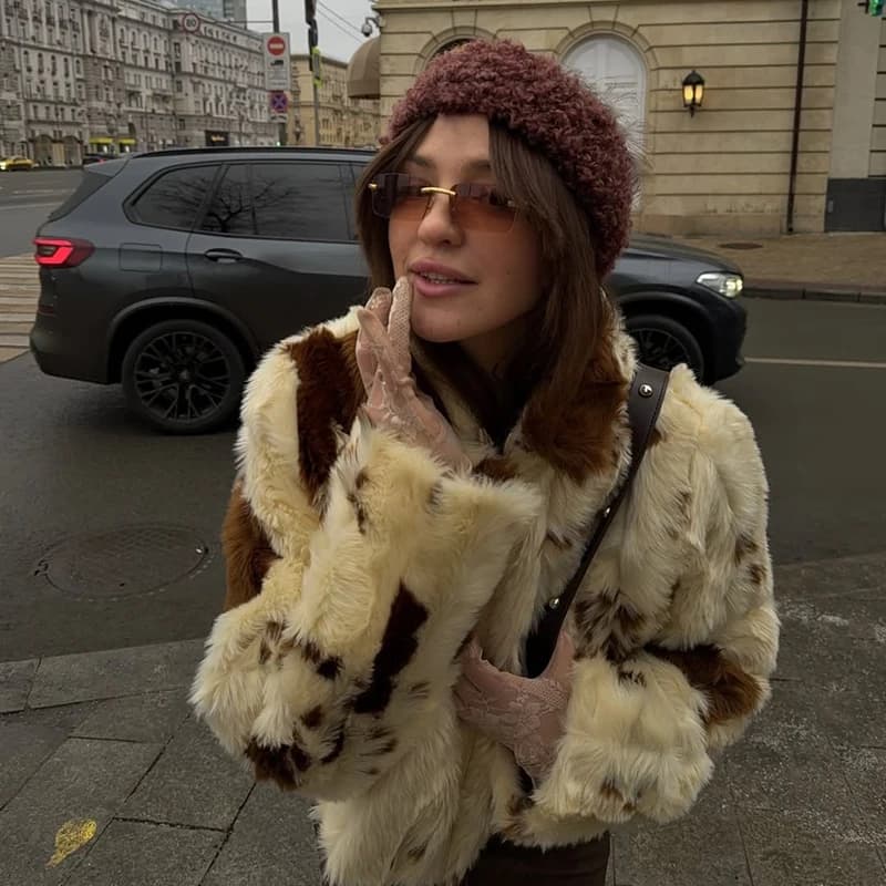 Neo Mint Chic Street Girls vache imprimé manteau de fourrure femmes 2025 hiver nouvelle marque de mo