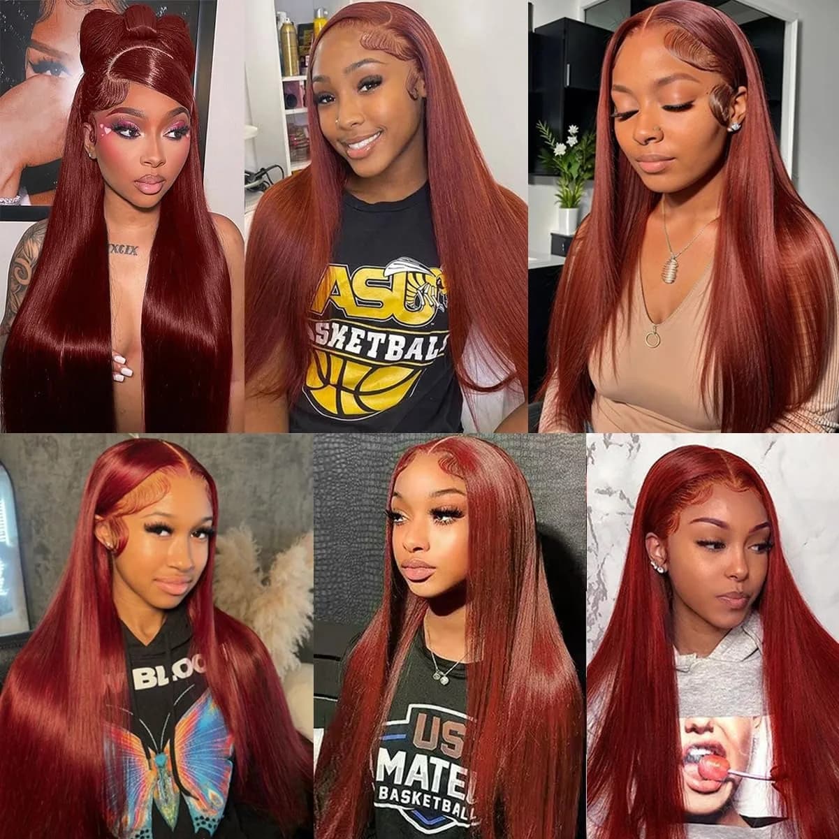 Perruque Lace Front Wig Brésilienne Naturelle Cheveux Lisses, Brun Rousse, Auburn, Cuivre, 13x6, Den