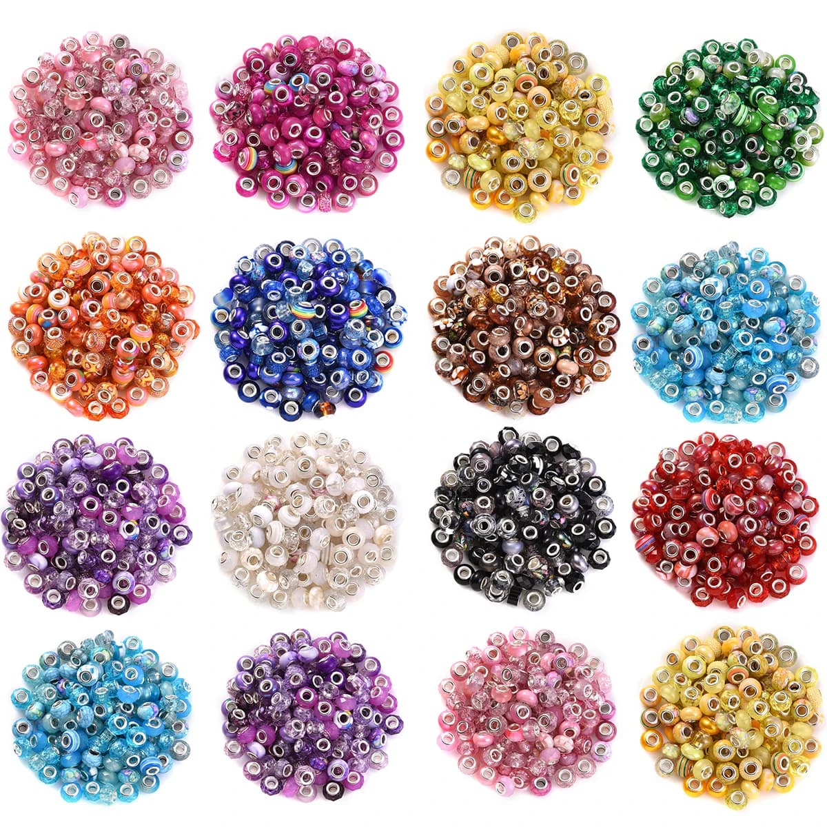 50 pièces de perles acryliques rondes plates de 14mm à grand trou, perles d'espacement en acrylique 