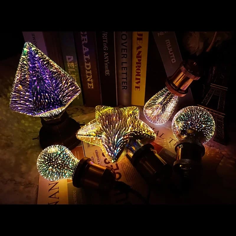 Ampoule LED Star Fire Works 3D E27 Vintage Edison, lumière de nuit AC110V 220V A60 ST64 G80 G95 G125