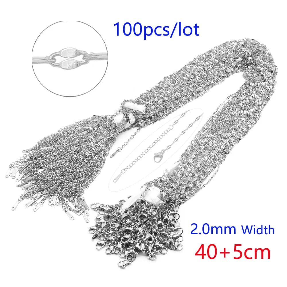 100 pcs/Lot en vrac en gros 304 en acier inoxydable lien de câble Rolo chaîne collier couleur or 45-