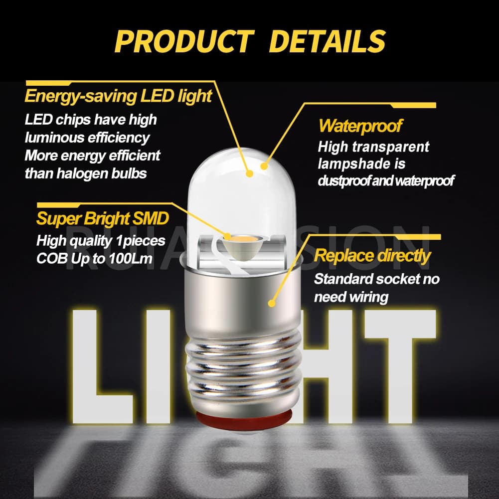 RUIAND31610-Ampoule LED à vis E5, 3V 6V 12V 24V, blanc chaud, blanc froid, 60Lm, étanche, 4.5mm, éco