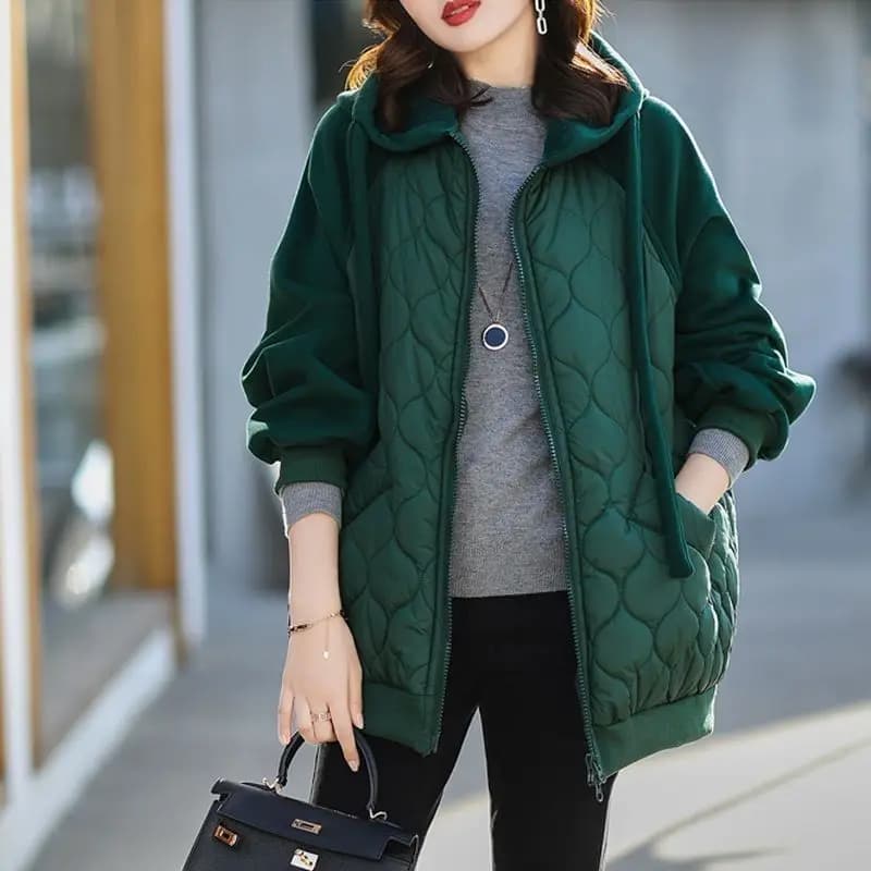 Parkas matelassés à capuche vintage pour femmes, veste matelassurera en coton patchwork, manteau gra