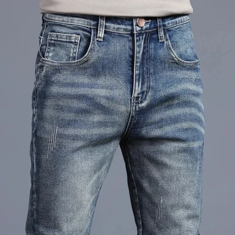 Jeans vintage brodés pour hommes, pantalons en denim Slim, petits pieds, mode coréenne, fjcommisted,