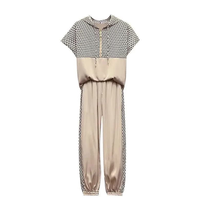 T-shirt à manches courtes et pantalon de survêtement pour femme, ensemble de sport, décontracté, amp