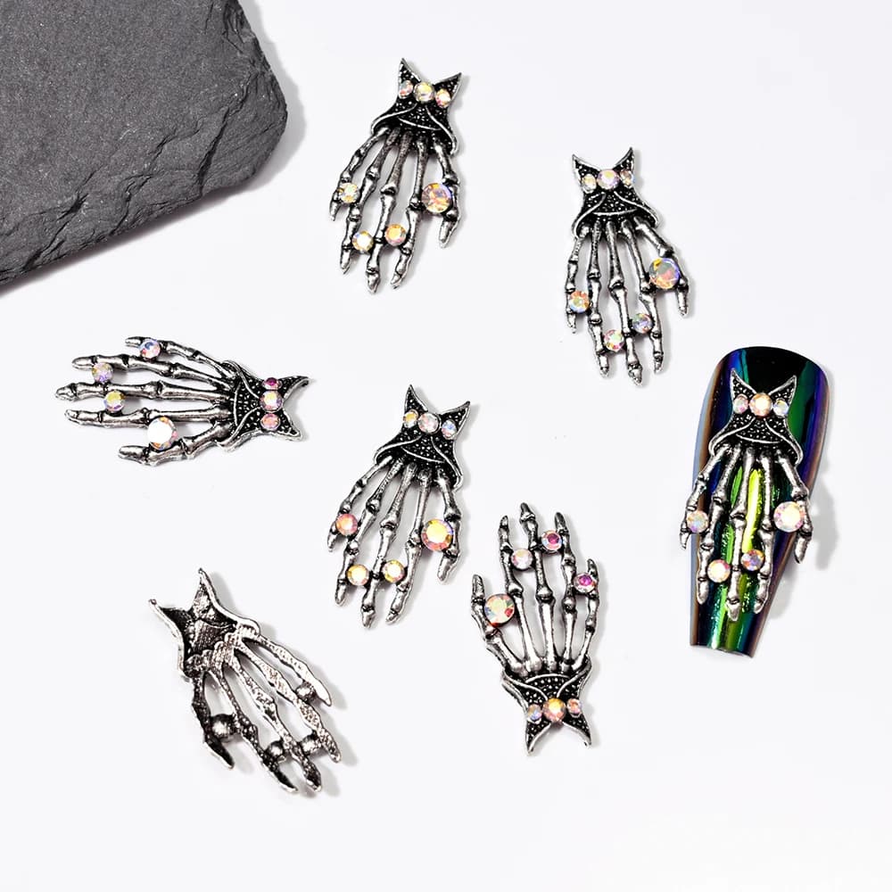 10 pièces brillant diamant métal crâne ongles breloques 3D Halloween décorations d'ongles gothique P