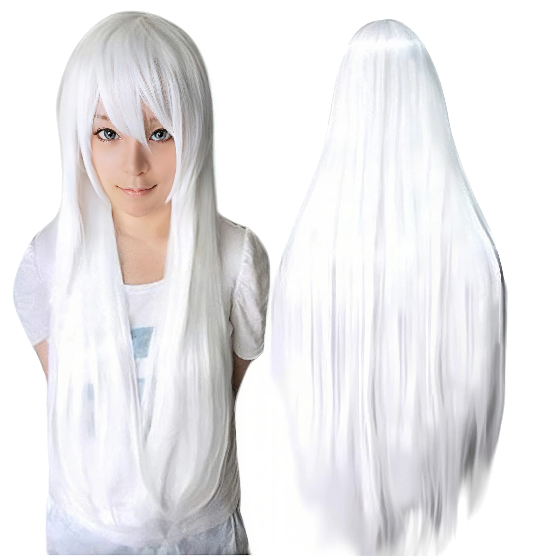 Perruque blanche synthétique perruques de Cosplay perruque blanche droite avec frange pour Anime Cos