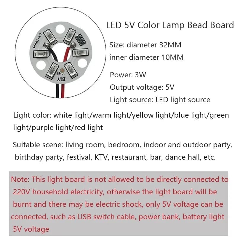 10pcs LED 3W 5V Couleur Lampe Perle Lumière Conseil Ampoule SMD5730 Rond Changeant Source De Lumière