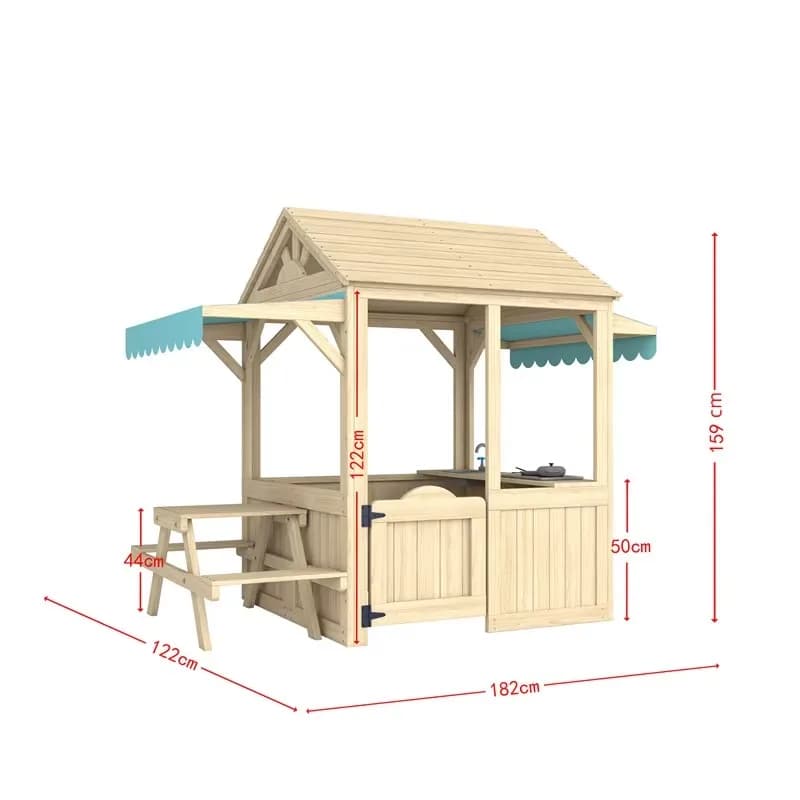 Maison de jeu en bois pour enfants, cabane de jeu extérieure en bois avec cuisine de jeu, bar à coll
