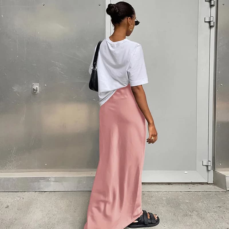 Jupe trompent en satin noir pour femme, élégante, taille haute, mince, couleur unie, longue, bureau,